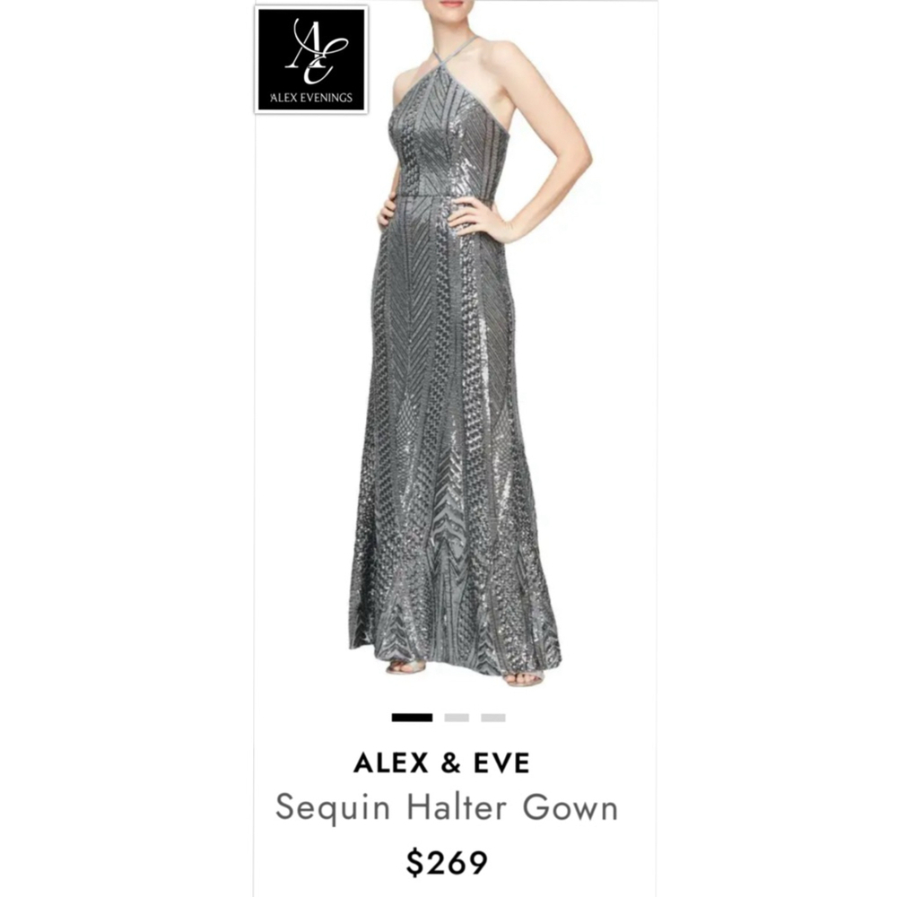 ALEX & EVE Great Gatspy Art Deco Sequin Halter Formal Gown Evening Dress size 2